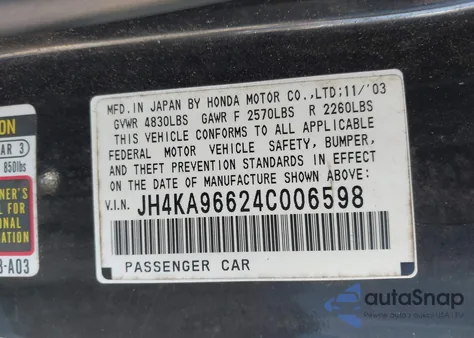 2004 Acura Rl 3.5 из США, поврежденный, VIN JH4KA96624C006598